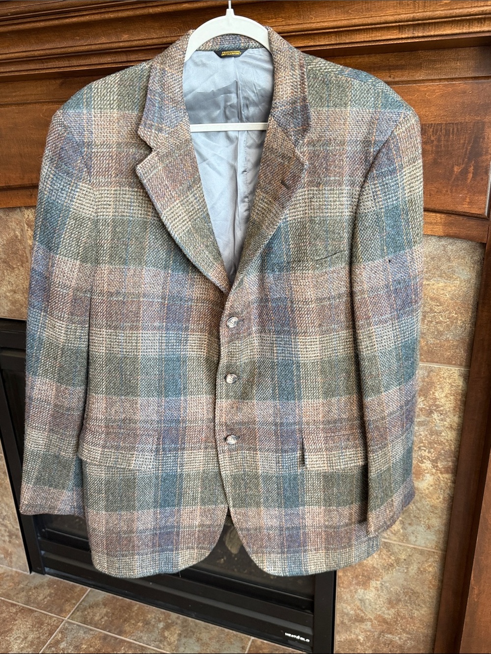 Vintage multi-colored plaid tweed wool sport coat est M/L academic preppy money